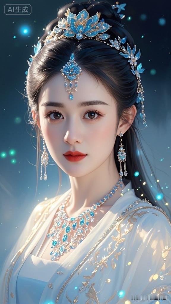 梦幻古风少女，金碧辉煌的华丽头饰，宛如仙子降临。