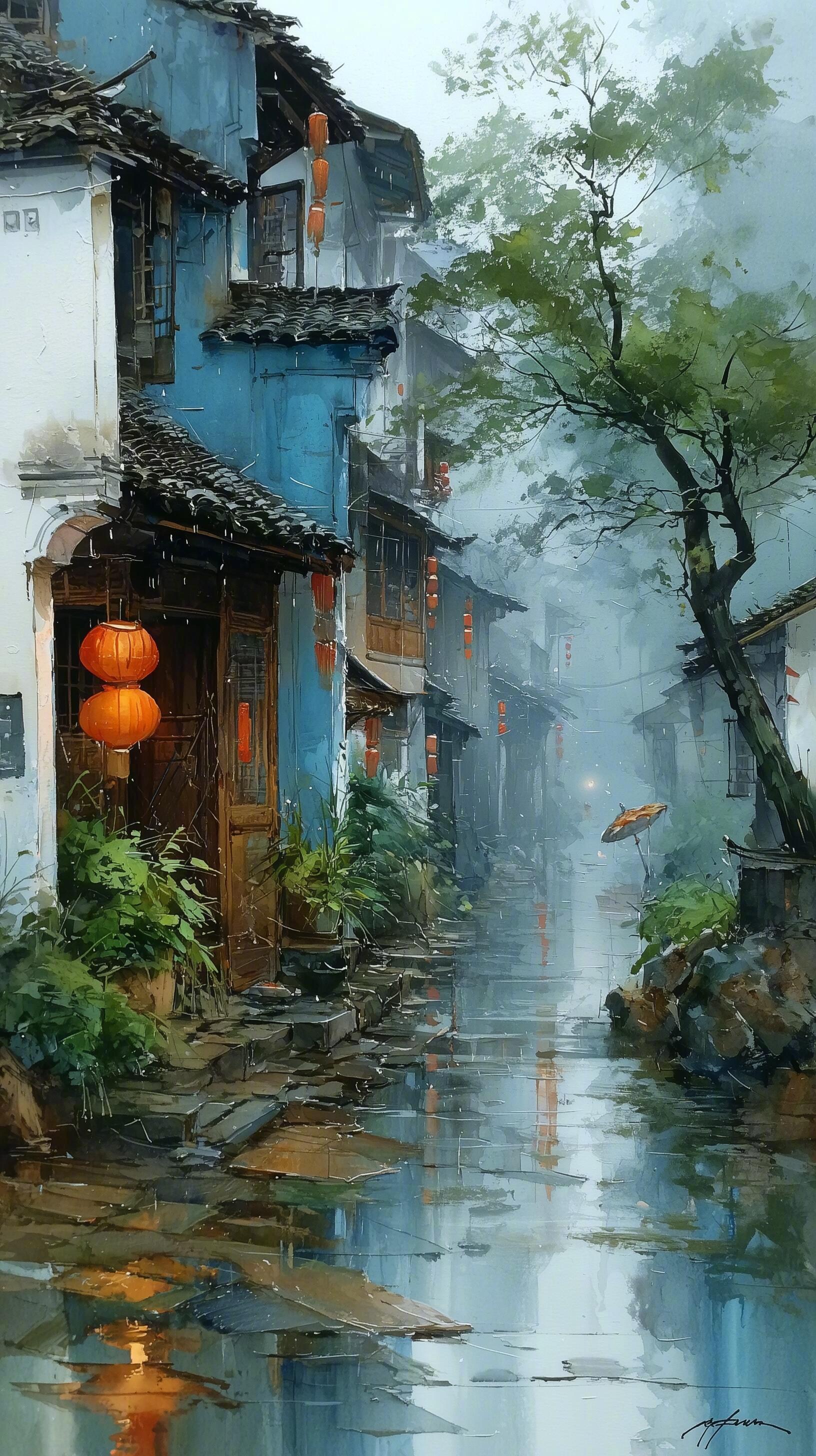 雨夜徽州水巷，宋元水墨藏满江南温柔。 
