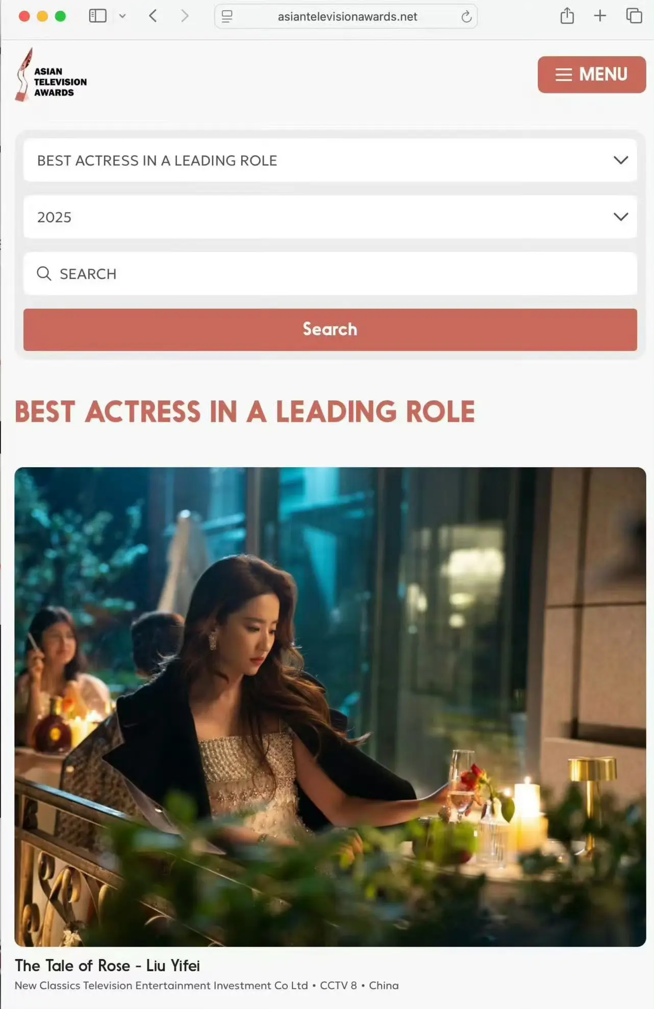 报！刘亦菲提名亚洲电视大奖最佳女主角！