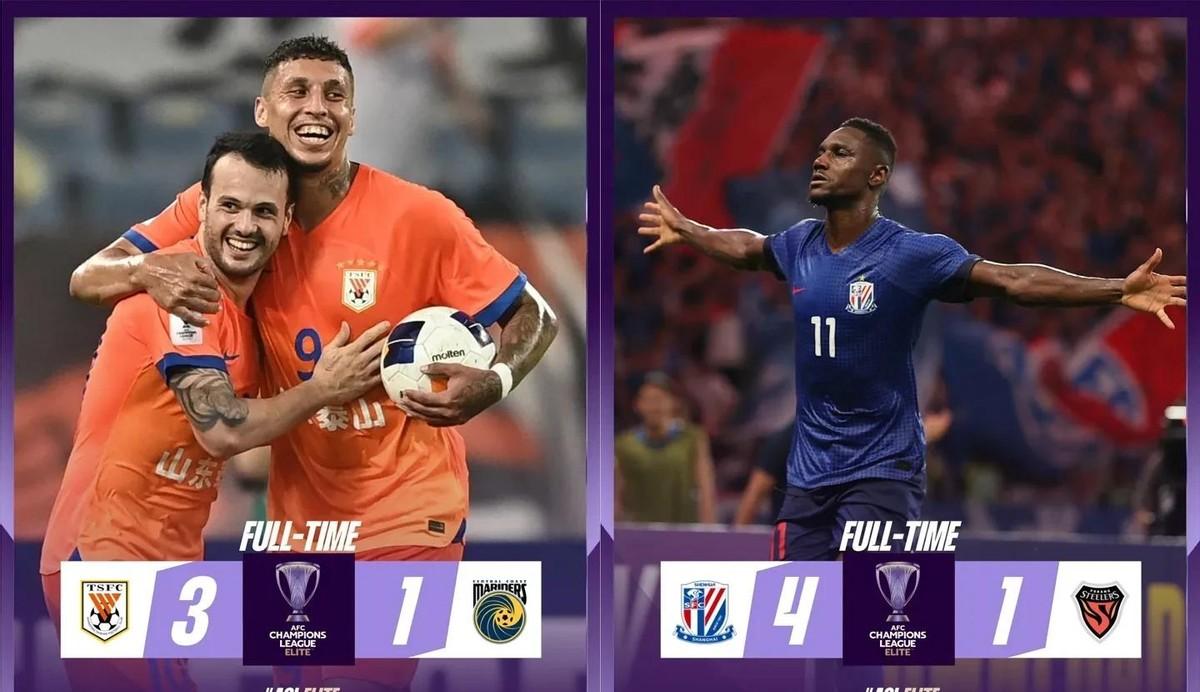 山东泰山队以3:1战胜中央海岸水手，上海申花则以4:1大胜柔佛新山，引发了一些人