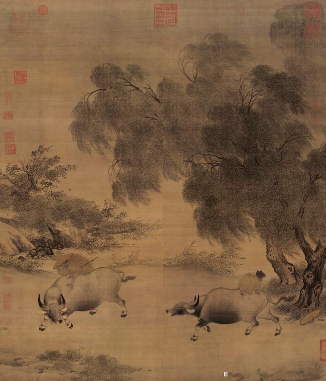 #台风# 已经收到杭州防指办的短信，非必要不外出了……早点回家吧《风雨归牧图》李