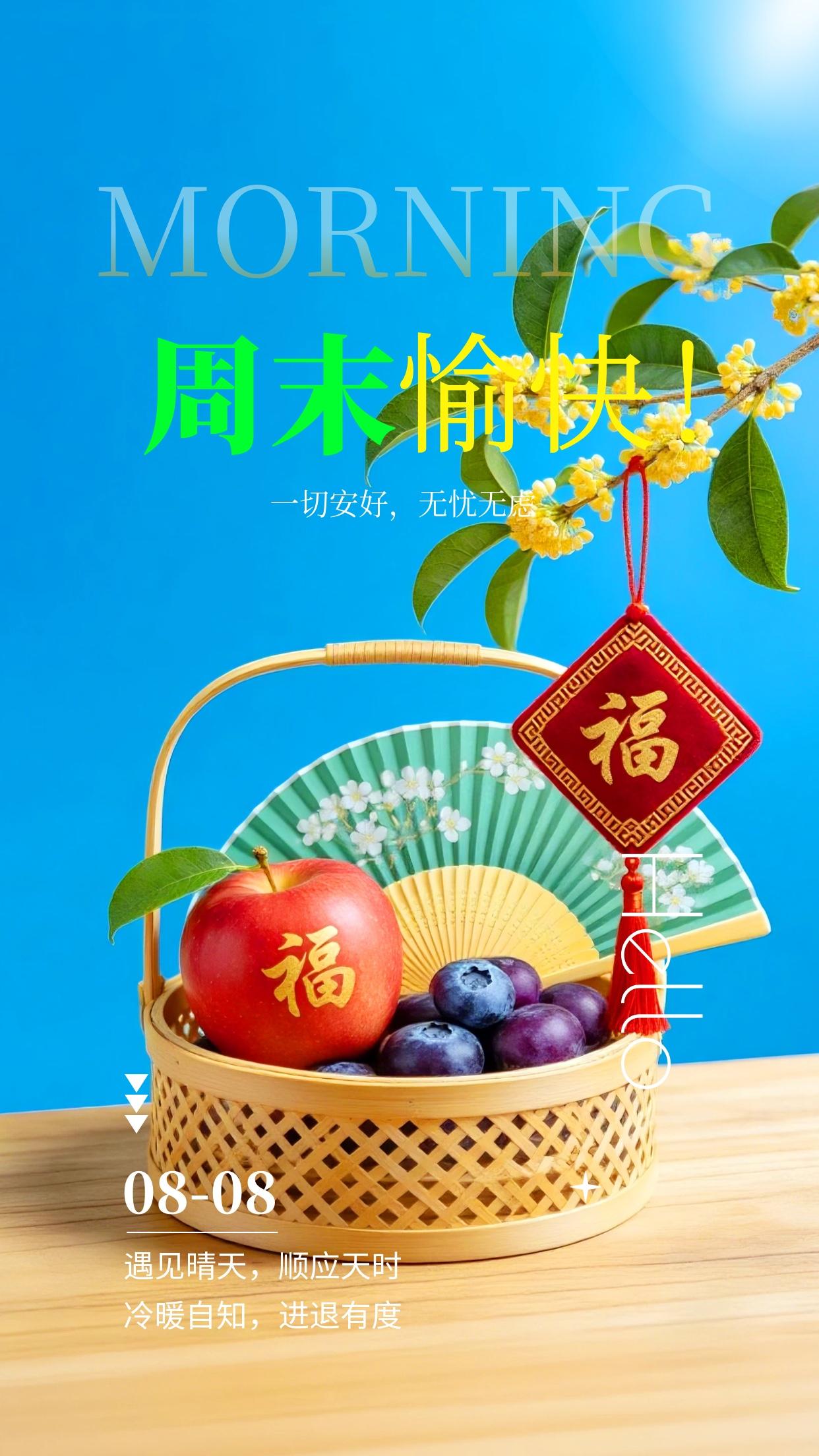 8月8日周六早安☀️！告别工作日的忙碌，迎来悠闲惬意的周末时光。初秋微风温柔拂面