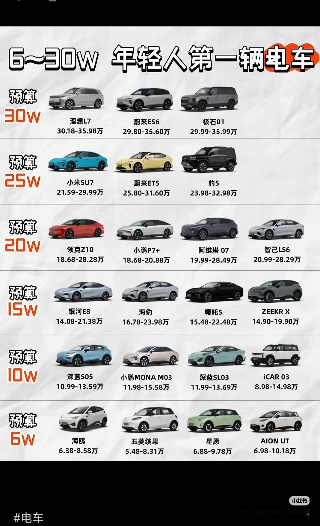 别信什么“闭眼入”，预算才是选车的命门。整理了6 - 30w的热门电车，聊点实在