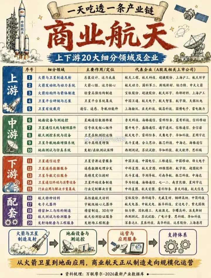 商业航天产业链细分领域相关公司汇总:以下图表展示的股票不构成投资建议，据此操作风