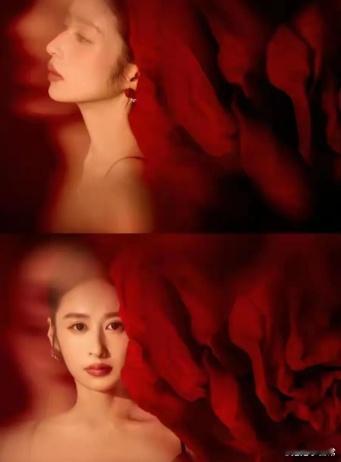 颖儿这组图好美！黑色吊带长裙搭红玫瑰，红黑搭配显韵致氛围感绝 ​​​