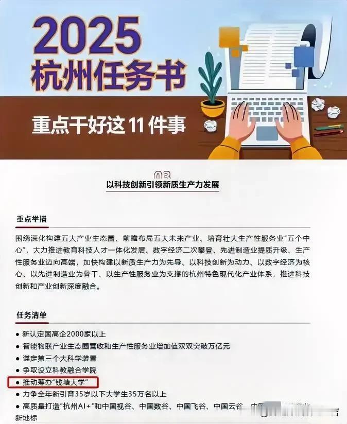 钱塘江大学要来了！农夫山泉钟睒睒出资。
杭州市政府开始筹备钱塘江大学，已纳入市政