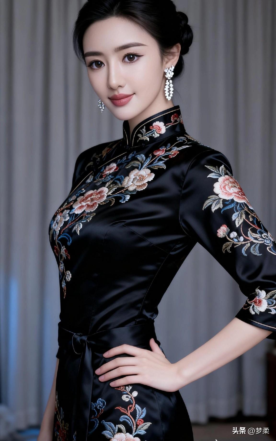 优雅黑丝绒旗袍，复古风韵，尽显东方美！