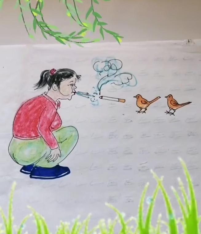 根据图意，谐音猜个四字成语来。温馨提示：美女在吹烟，小鸟在观看。