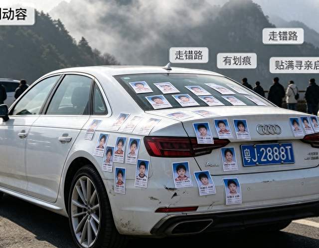 被全网取笑的奥迪，车尾贴满寻亲启事