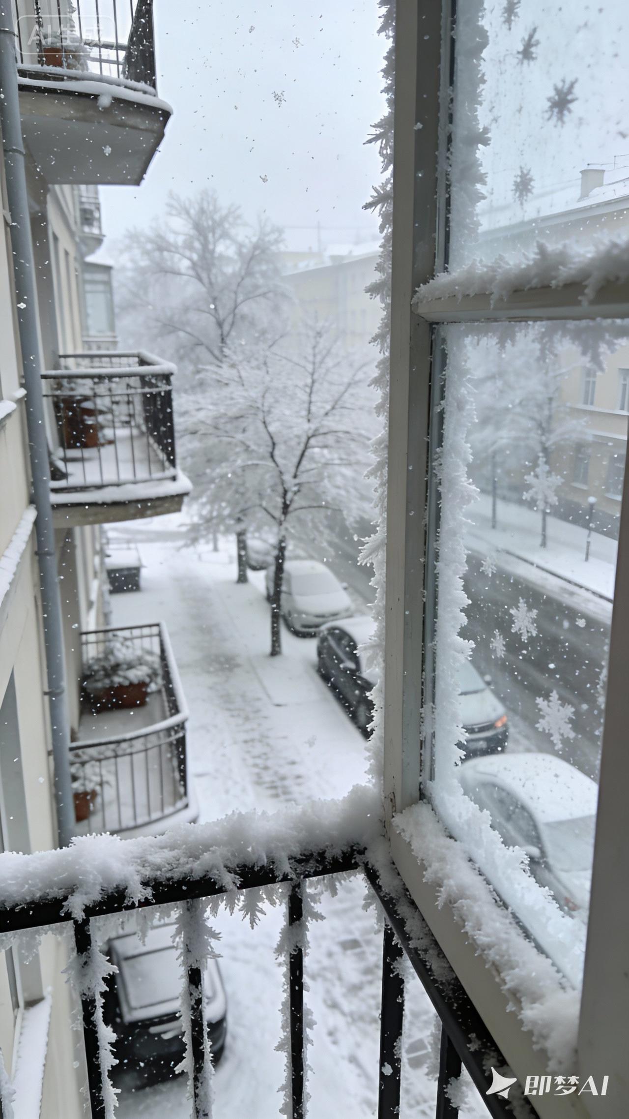 凌晨被窗外的光亮晃醒，推开窗，一场雪正纷纷扬扬。

路灯下的雪花格外清晰，一片叠