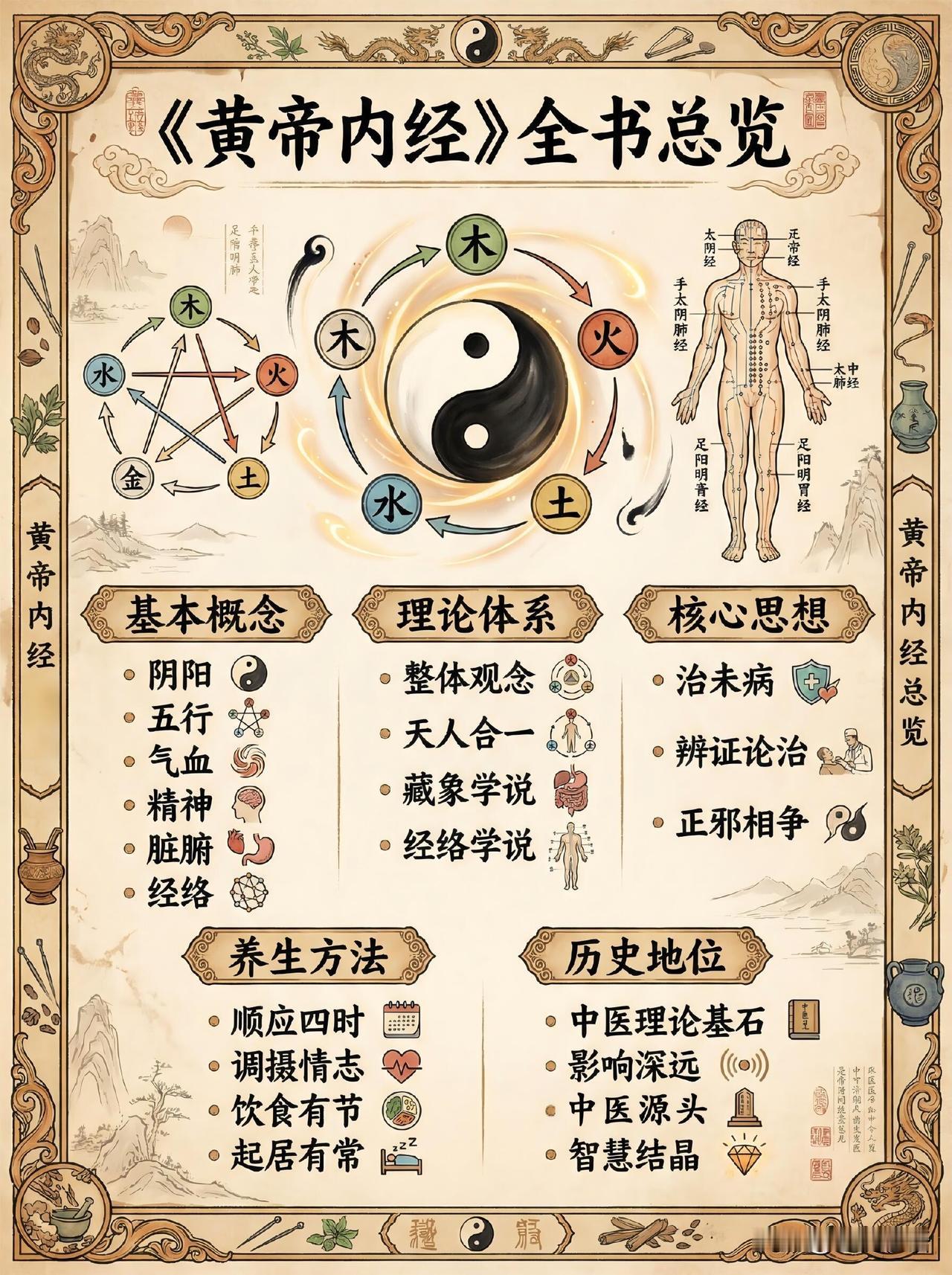 图解《黄帝内经》绝了！中医智慧不再难懂

一直觉得《黄帝内经》高深莫测，
全是古