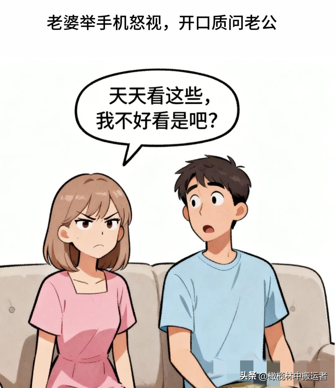 趣味漫画：老婆看美女质问：我不好看是吧？老公：没有没有，你最好看！老婆：这是你小