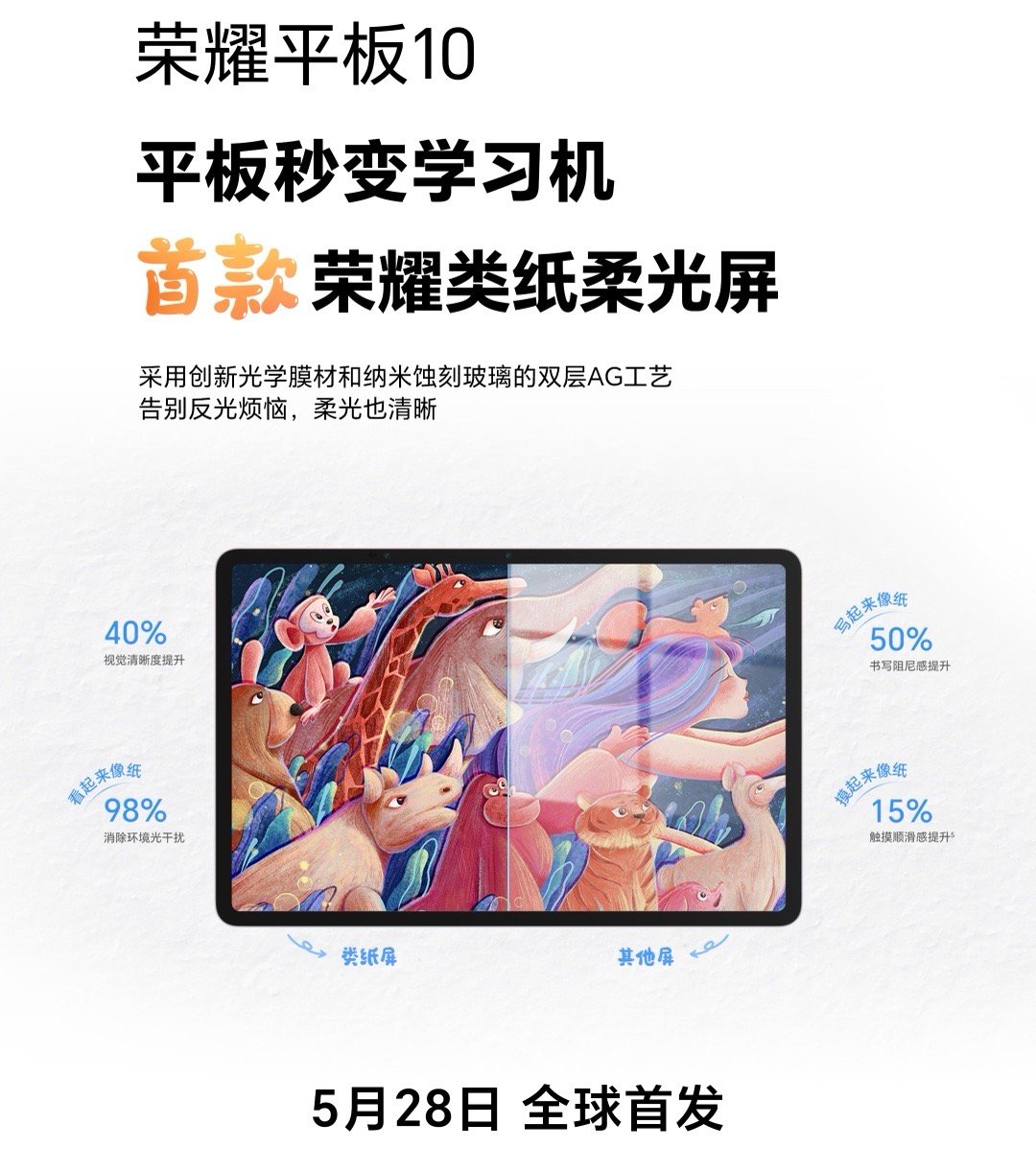 老外爱上买中国电子产品5 月 28 号来看看荣耀平板10，首次带来荣耀类纸柔光屏