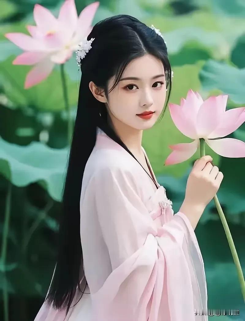 轻舟弄影翠荷间，
素袂飘纱映俏颜。
阿姊采莲欢歌绕，
惊得鲤鱼出水面。