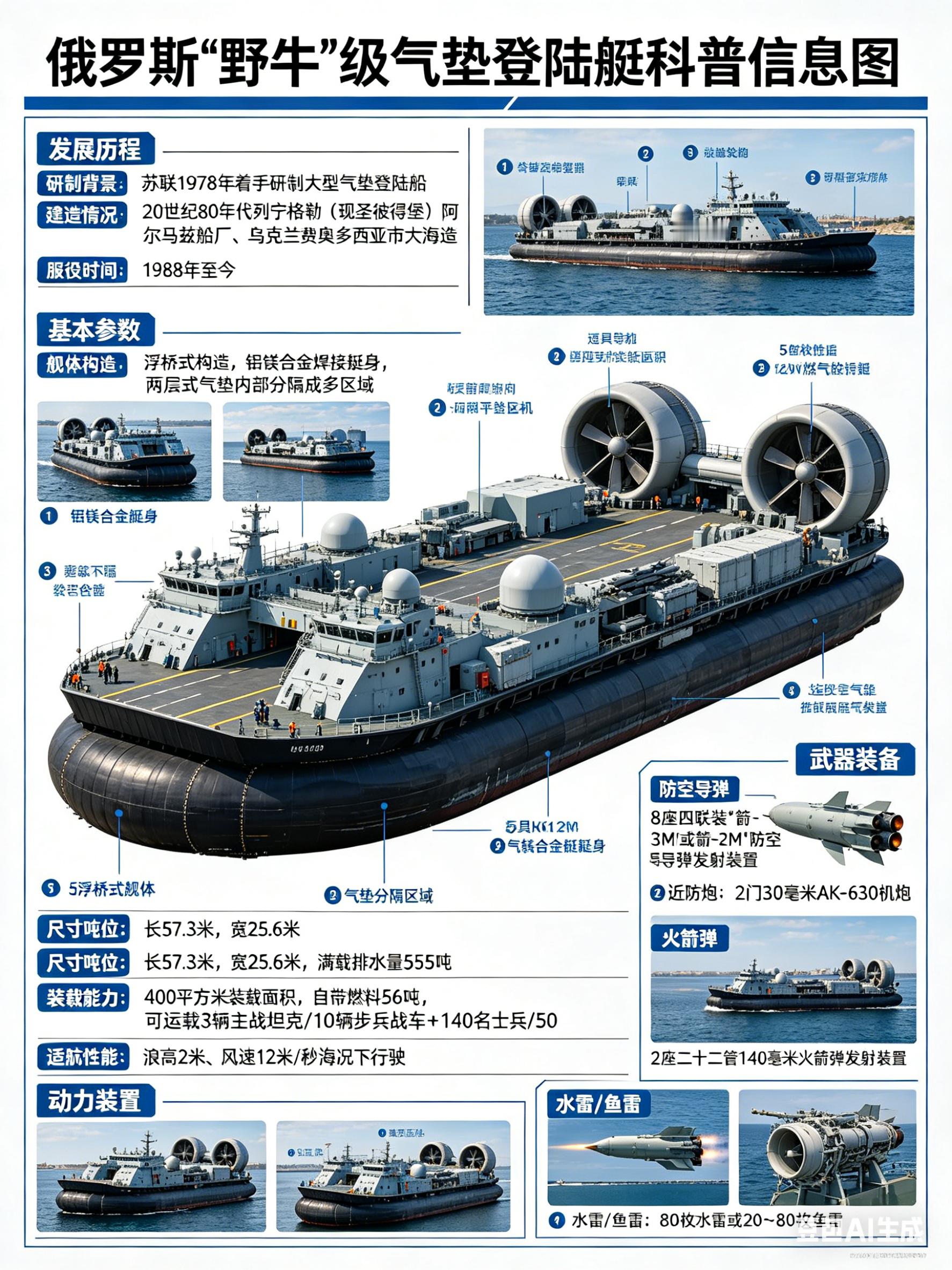 军事ai新视野 俄罗斯“野牛”级气垫登陆艇“野牛”级气垫登陆艇是苏联于20世纪8