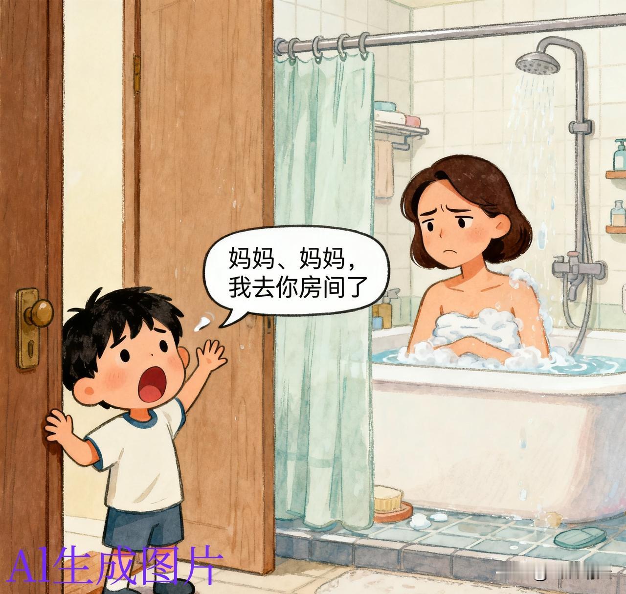 昨晚五岁的儿子想要和我睡
我总是特别烦他来我房间睡
今天我在浴室洗澡
门外响起拍