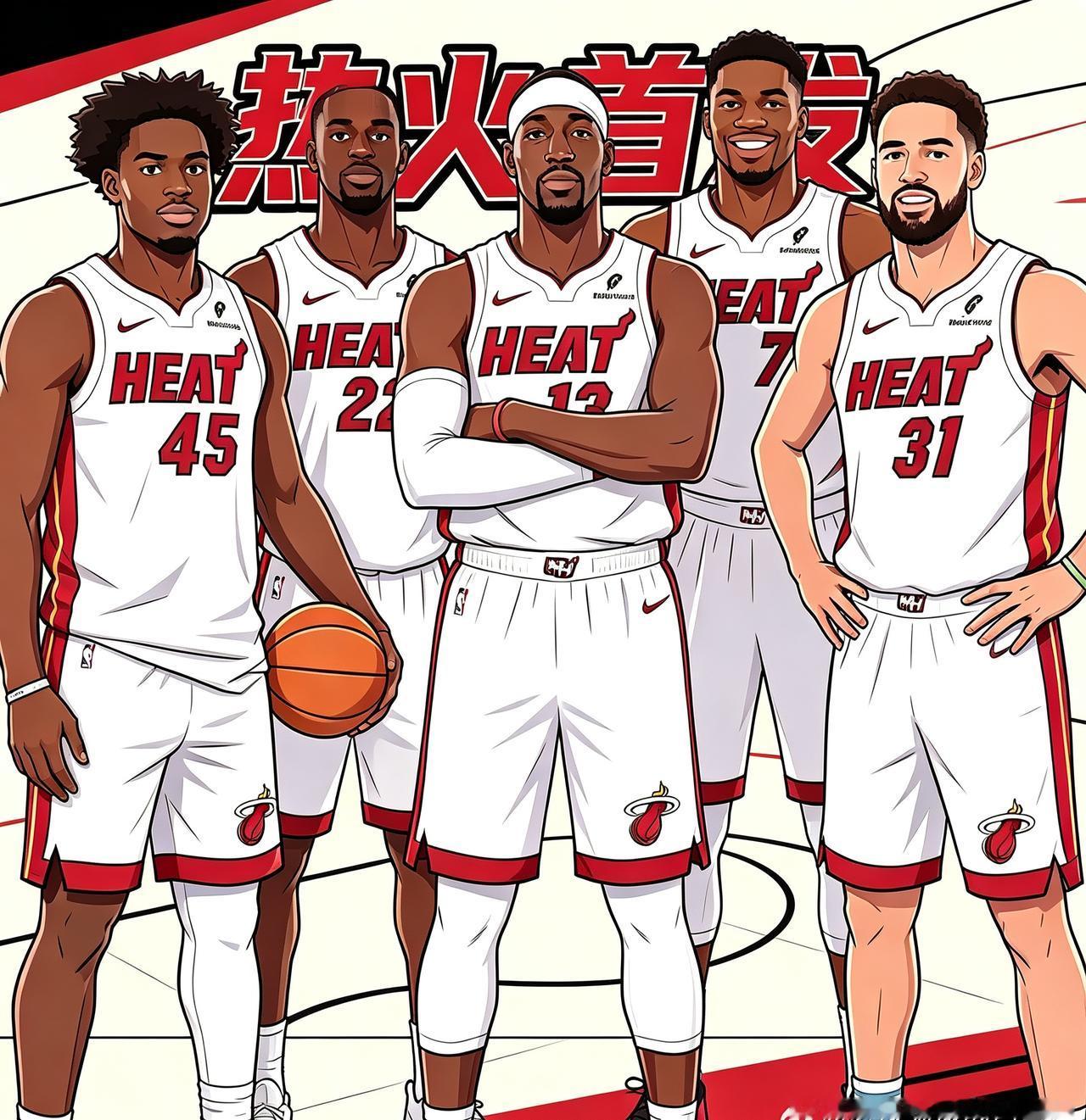 热火首发阵容，已经有四位是冠军成员，总计6枚冠军戒指，两个MVp,一个Fmvp