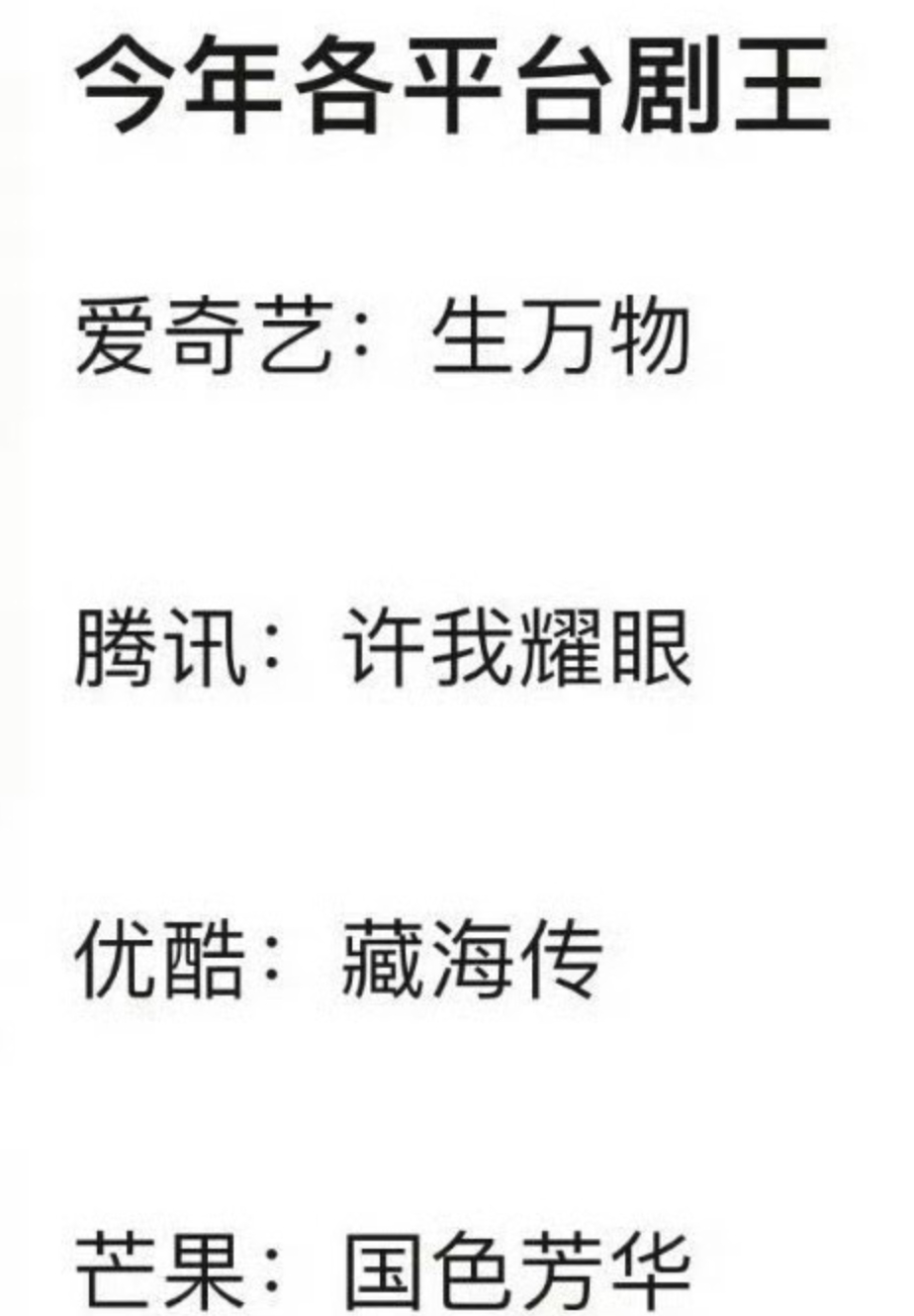 2025年四大平台剧王，谁同意谁反对？👖《藏海传》🐧《许我耀眼》🥭《国色芳
