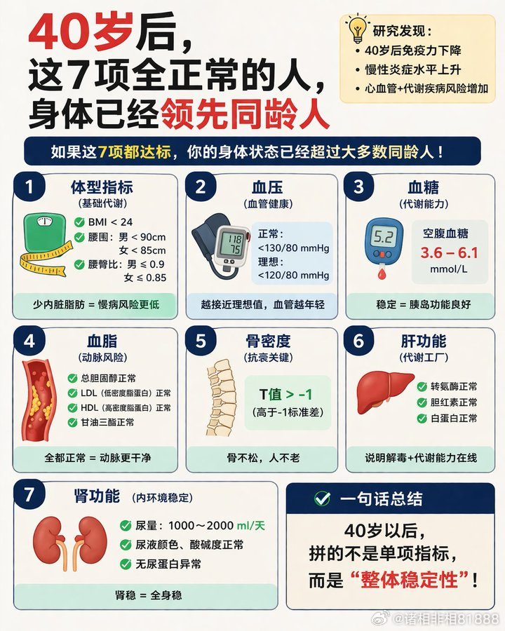 「医学科普：40岁后这7个身体指标要重视！」研究证实，40岁起免疫功能下降和炎症