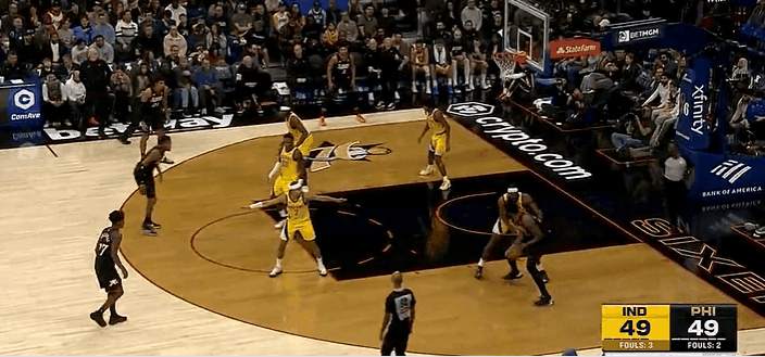 遇弱则强！恩比德今天百发百中！
在今天NBA常规赛费城对阵步行者的第二节比赛，恩