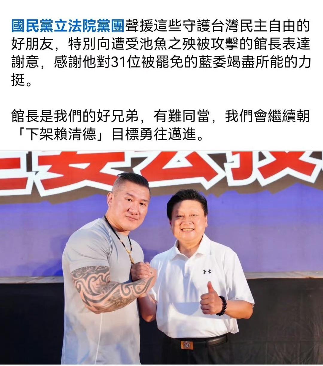 馆长被民进党举报违反选罢法，国民党立委傅崐萁声援馆长。