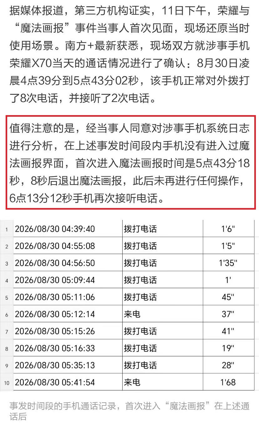 原来不是荣耀的“锅”啊，魔法画报事件搞清楚了，其实当事人的手机正常接打了10个通