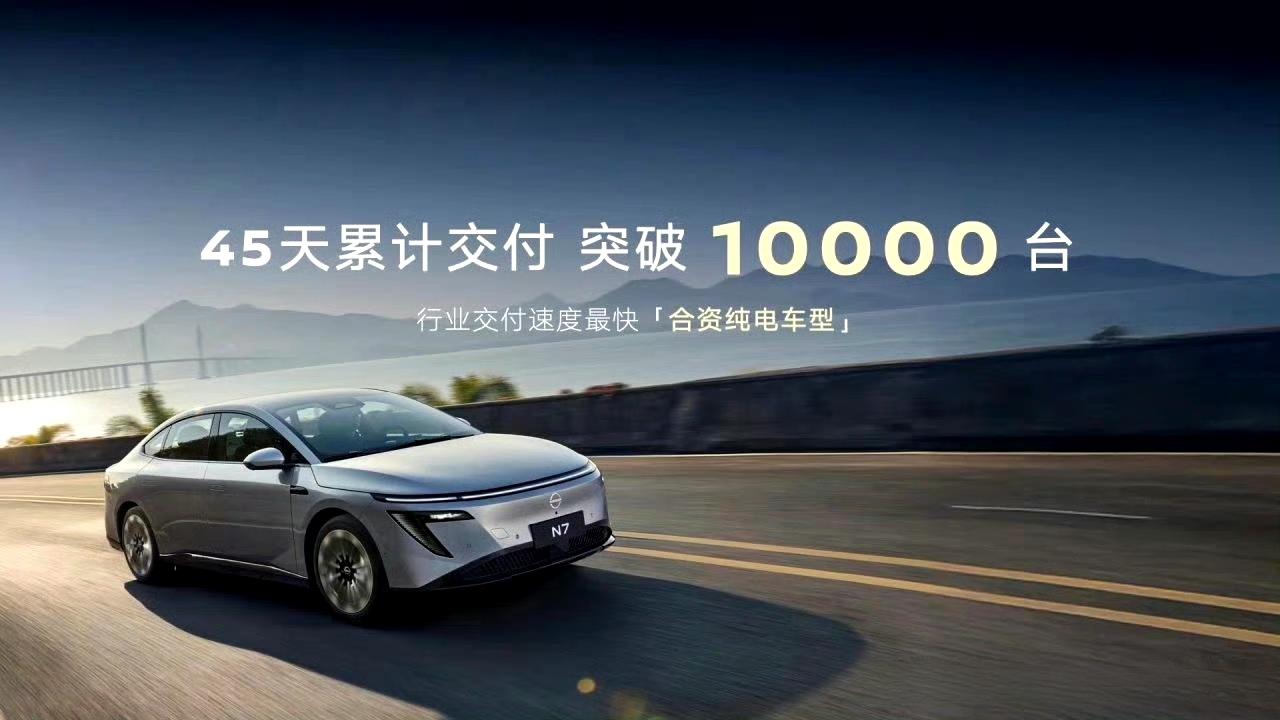 日产N7现在的节奏很稳，45天交付破万，周销量稳定在1500台左右。
日产现在要