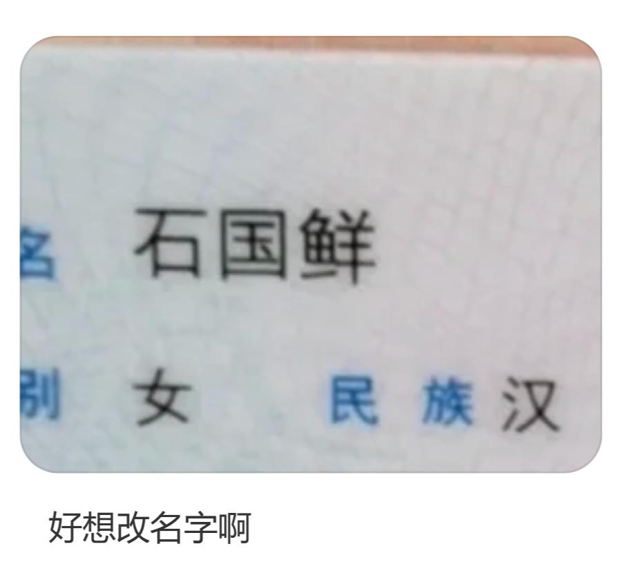 这女生姓石，觉得现在的名字石国鲜太土太难听，想换一个名字，你们觉得可以叫石啥？