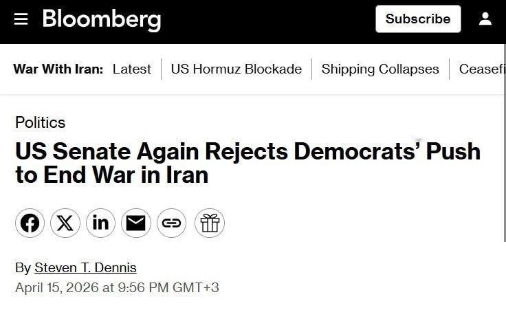 4月15日，参议院以47票对52票否决撤军决议，这已经是开战以来第四次了。

民