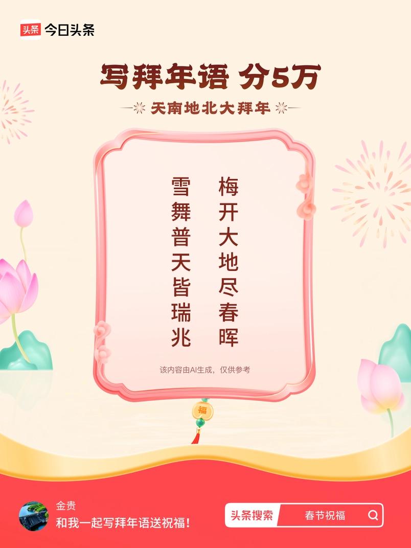 写拜年语送祝福新春拜年送祝福！我的祝福是：“雪舞普天皆瑞兆，梅开大地尽春晖”！快