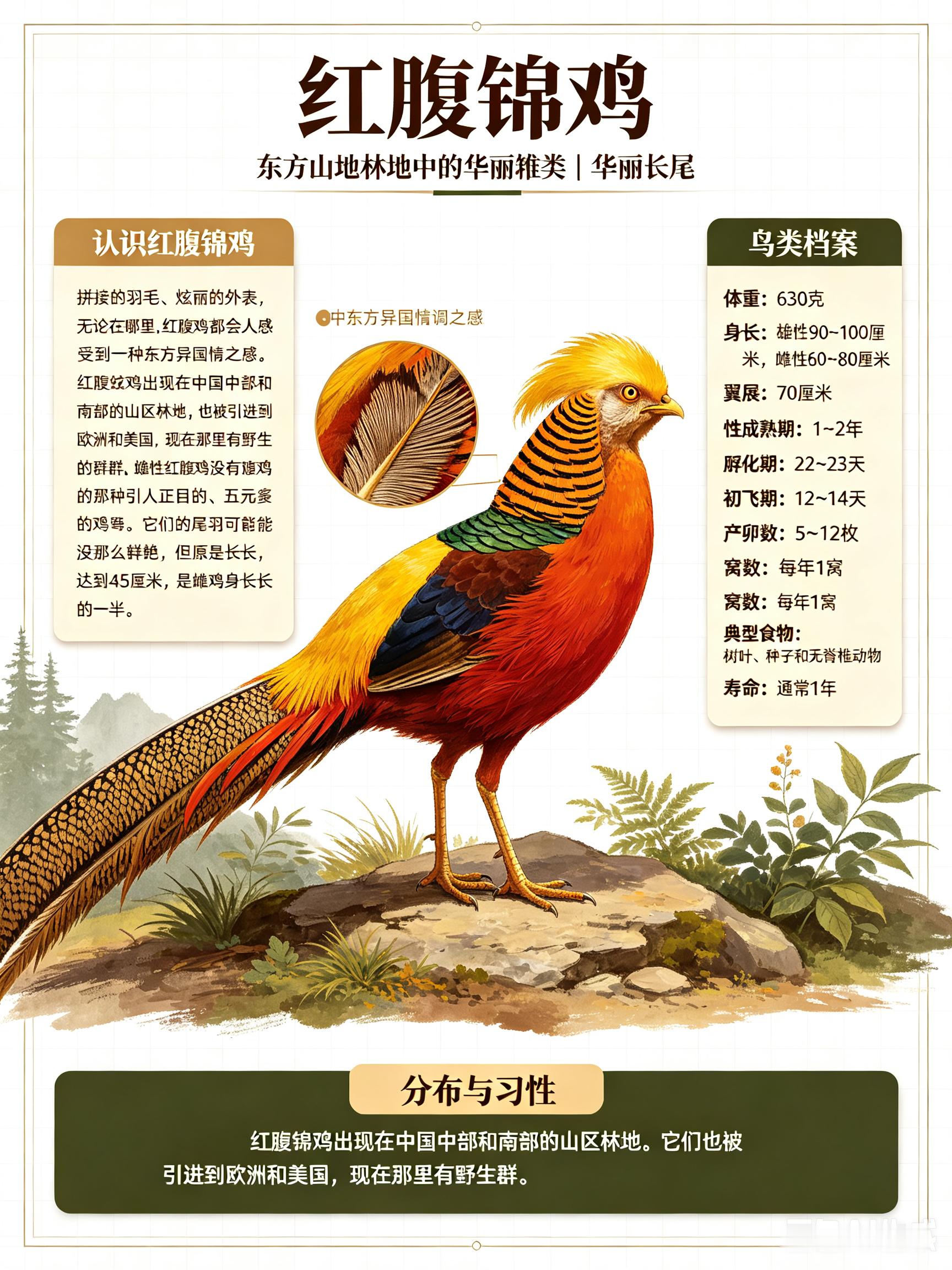 鸟类朋友图鉴 红腹锦鸡拼接的羽毛、炫丽的外表，无论在哪里，红腹锦鸡都会让人感受到
