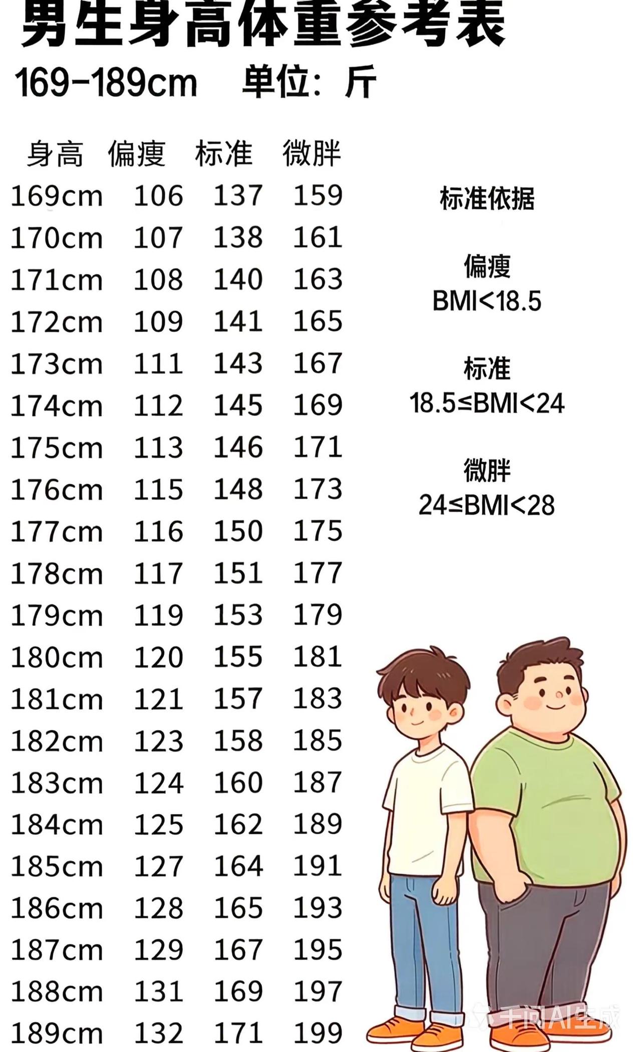男性身高体重参考表（请收藏）体重和身高的标准对照表 体重和身高的标准对照表 身高