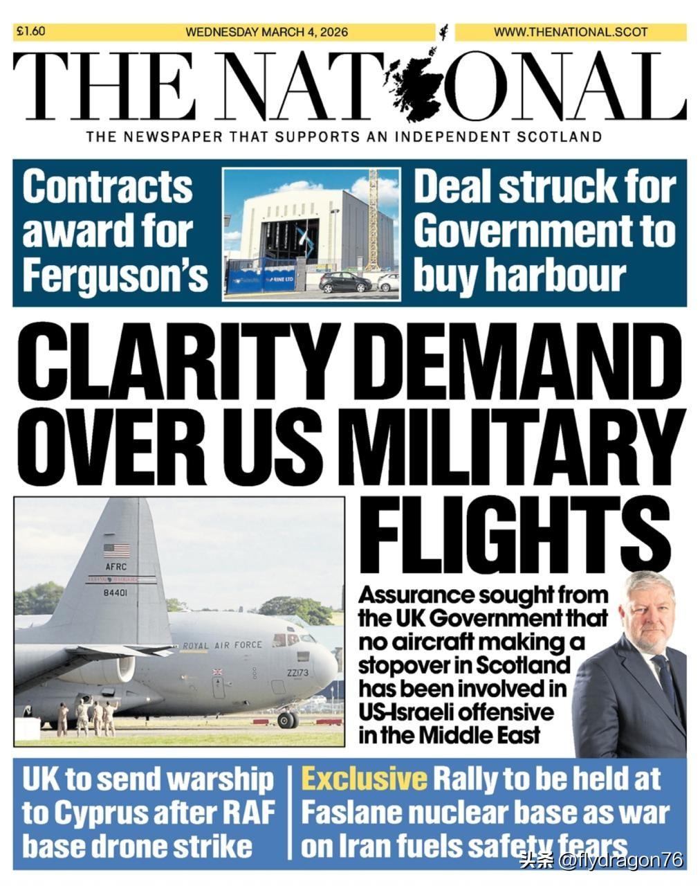 苏格兰媒体对斯塔默允许使用英国军事基地参与对伊朗的军事行动的决定感到愤怒。苏格兰