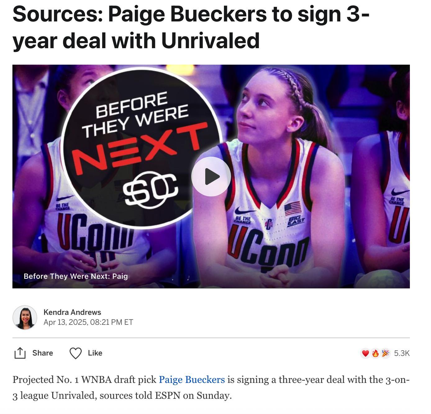 WNBA FYI佩奇与Unrivaled是签约了三年，正常是不会去Project