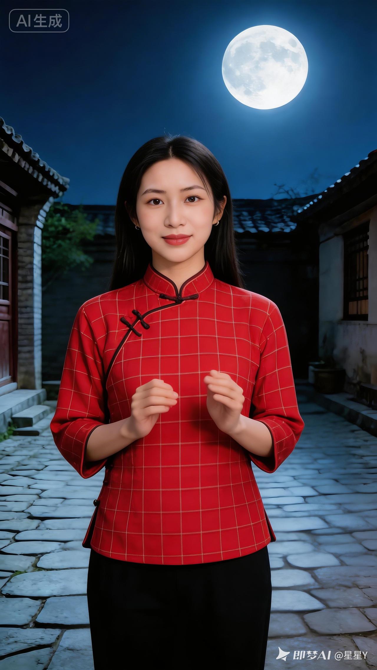 月夜下的红衣少女，古风韵味十足！