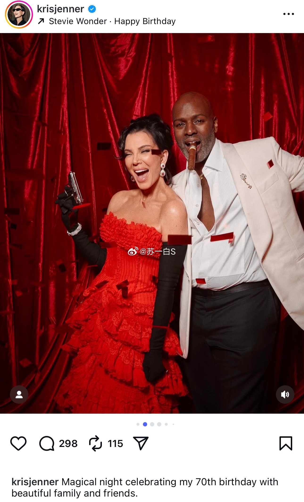 “太后”Kris Jenner更新了几张她的超豪华70岁生日趴🎂的内场照👇（