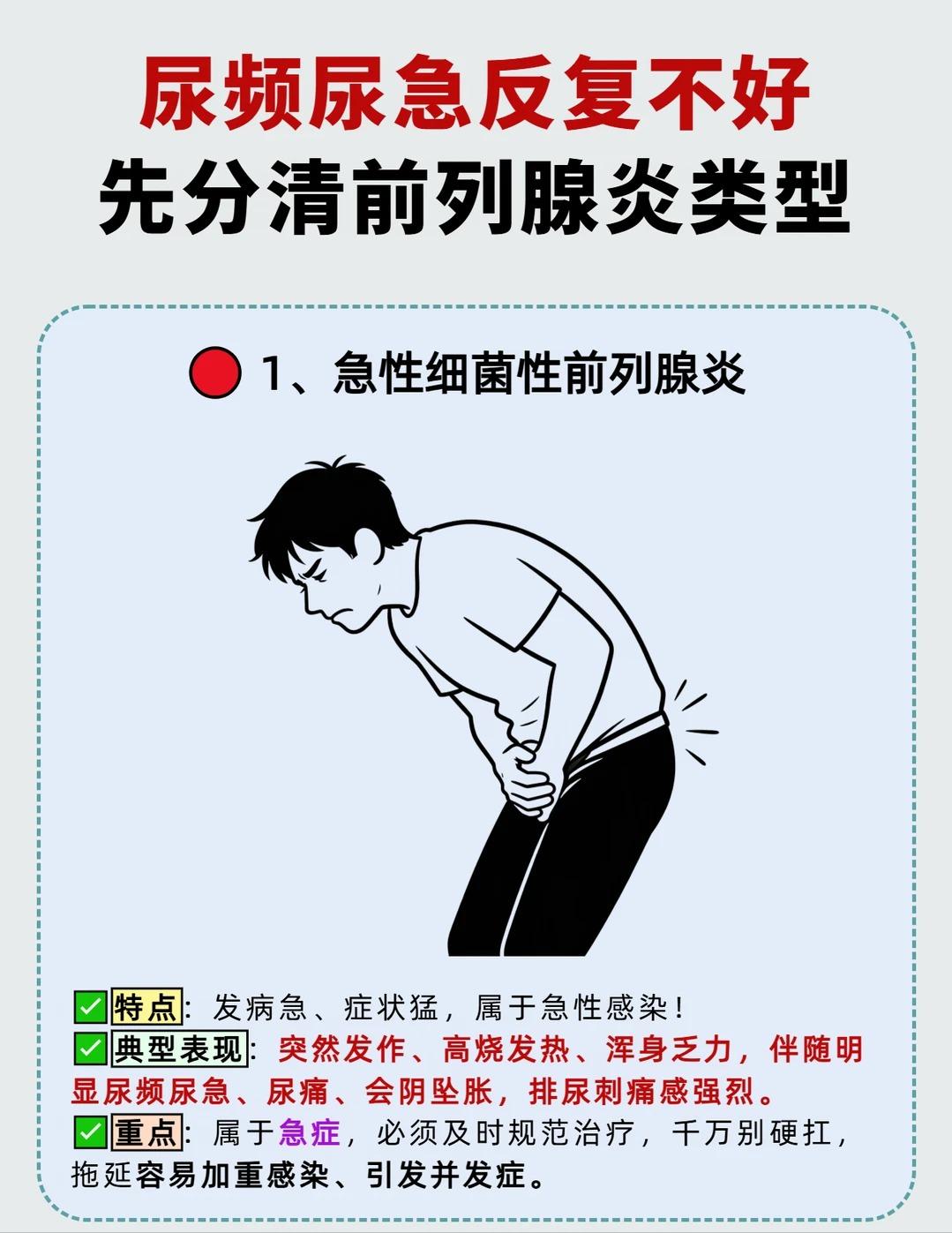 尿频尿急反反复复不见好，先分清前列腺炎类型