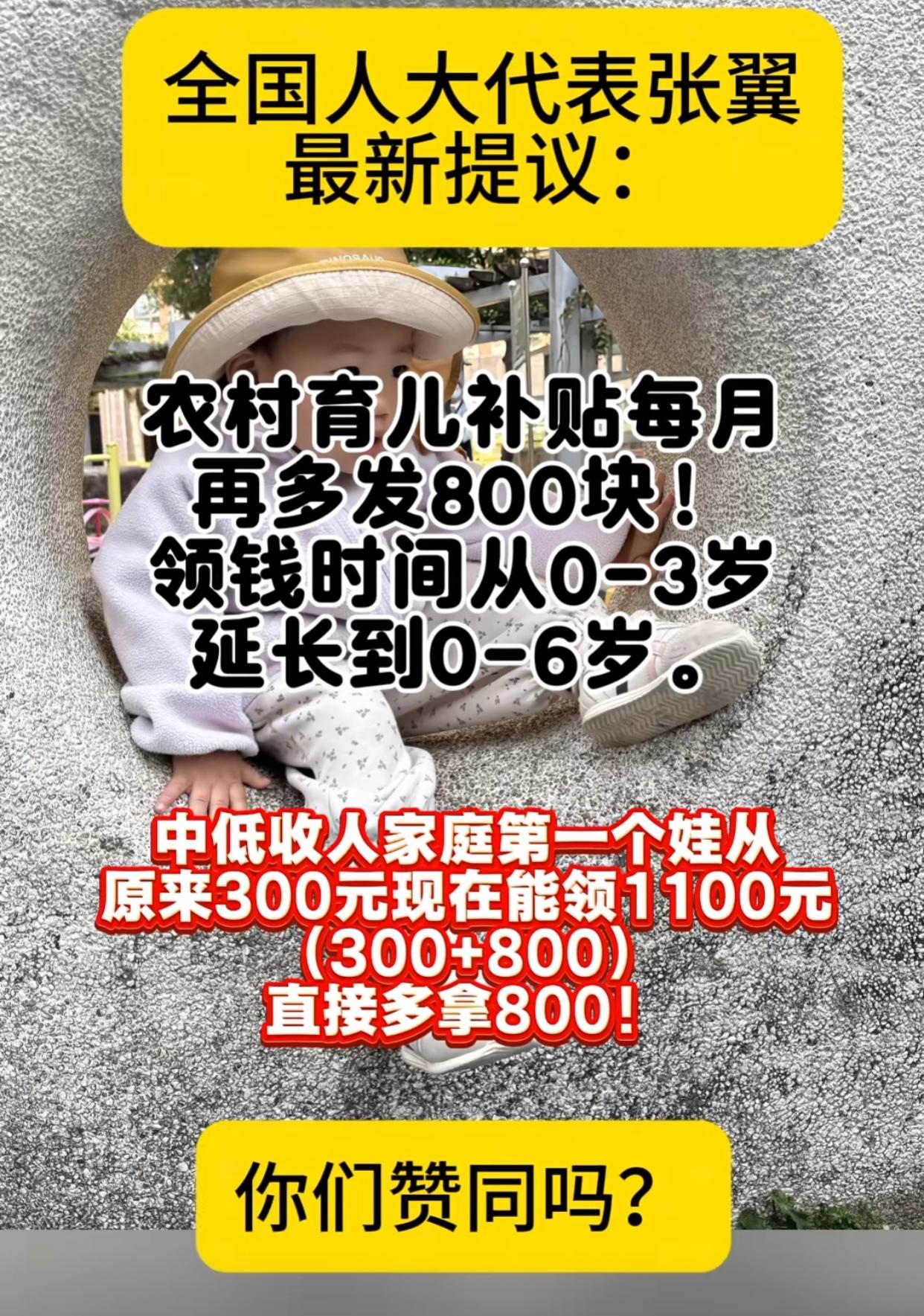 这个育儿补贴提议
真的说到心坎里了

作为宝妈，每天看着娃的奶粉、尿不湿、早教开