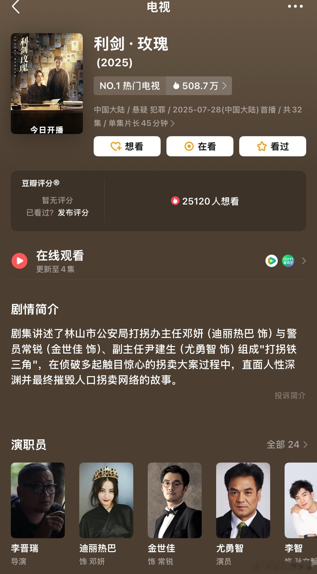 迪丽热巴《利剑玫瑰》开播次日12点，豆瓣短评数破33000，什么水平？ ​​​