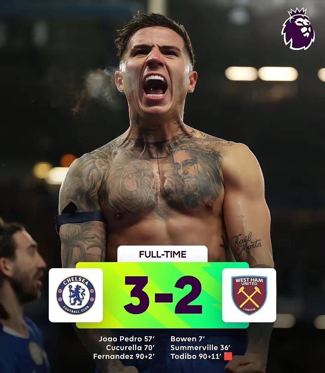 铁血切尔西已回归，让2追3绝杀西汉姆联！恩佐正在经历其俱乐部生涯最佳的进球赛季。