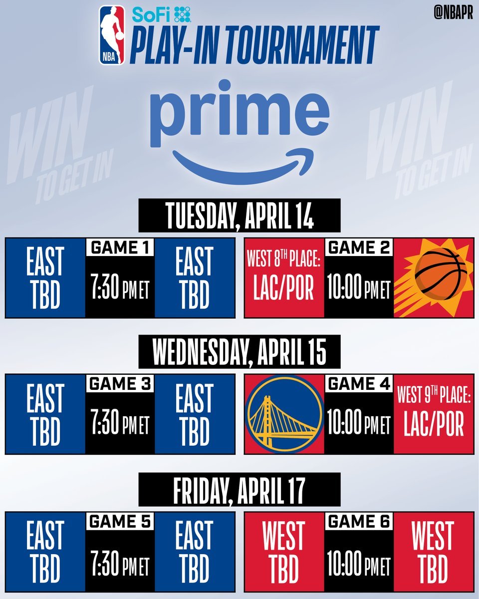 #NBA公布本赛季附加赛赛程#NBA官宣了本赛季附加赛的完整赛程：4月15日 G