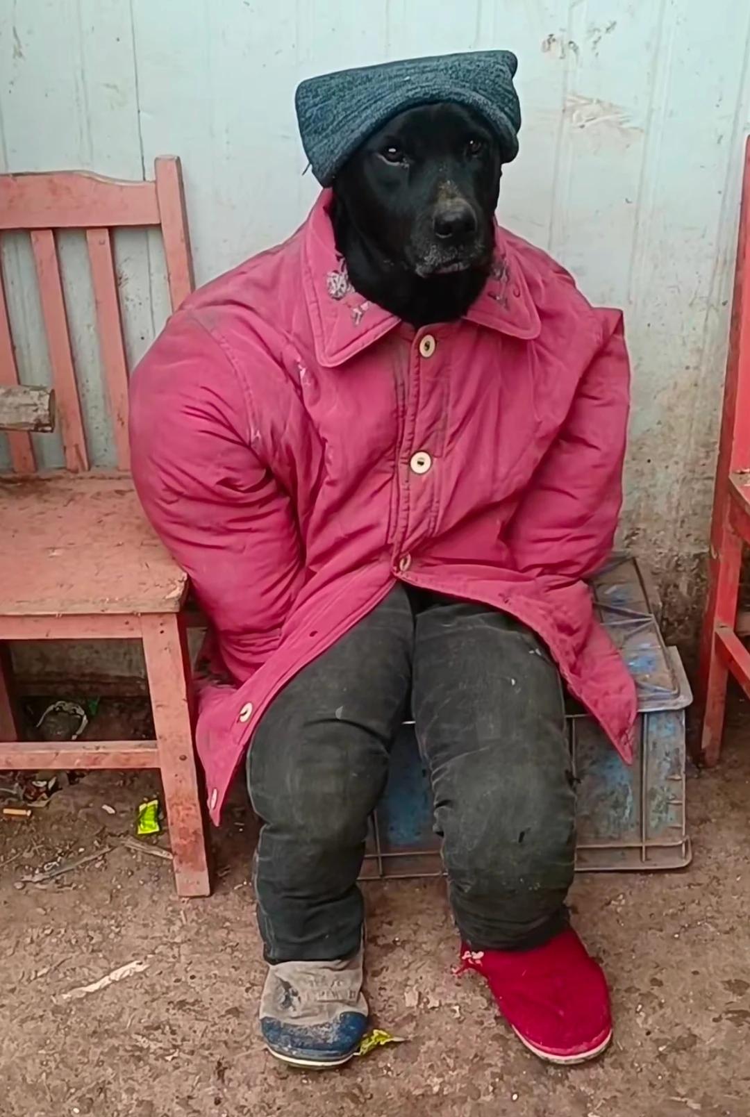 犬披人衣坐，似人亦似狗。