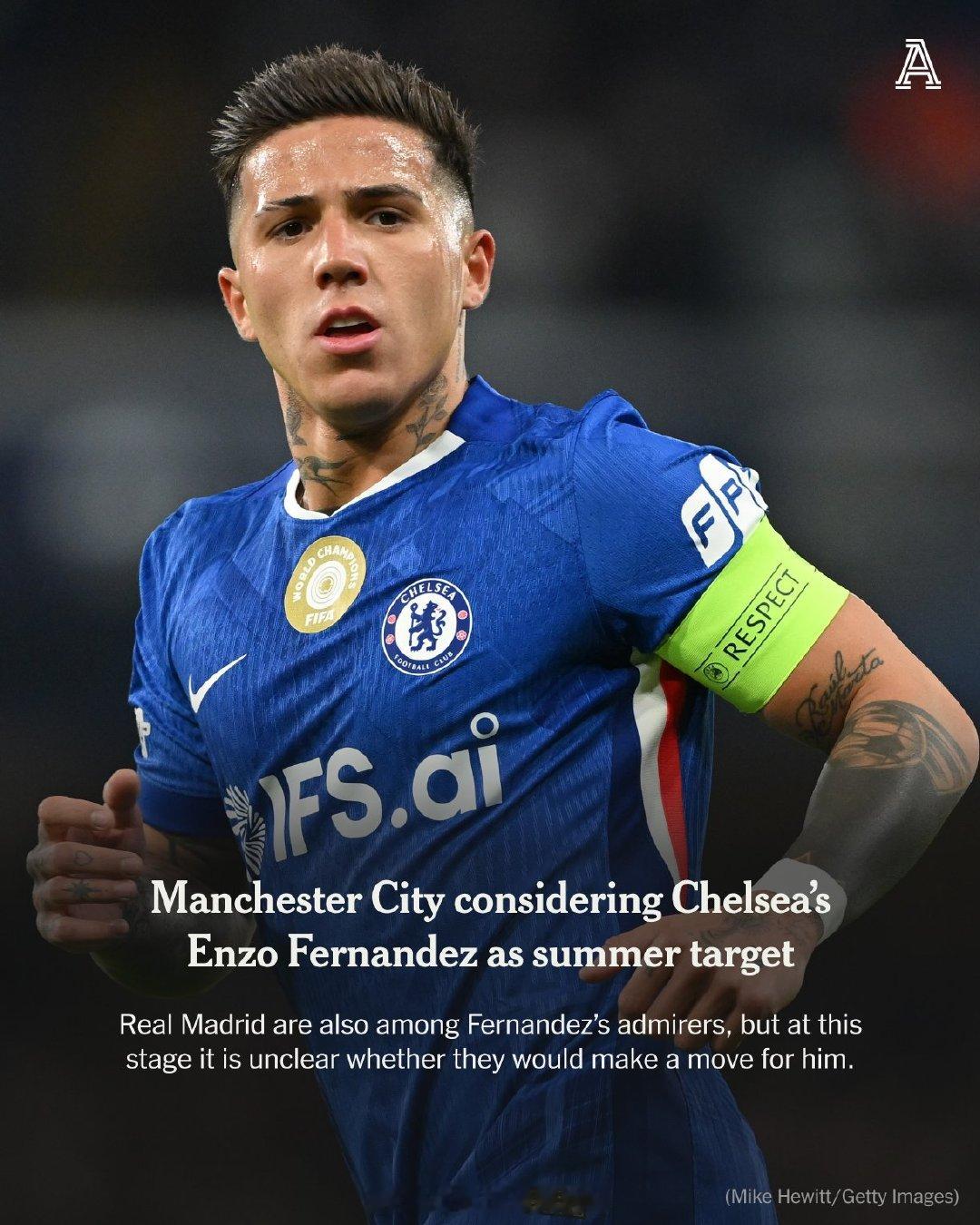 【曼城考虑引进恩佐】TA消息：曼城正在考虑切尔西的恩佐-费尔南德斯，作为今年夏窗