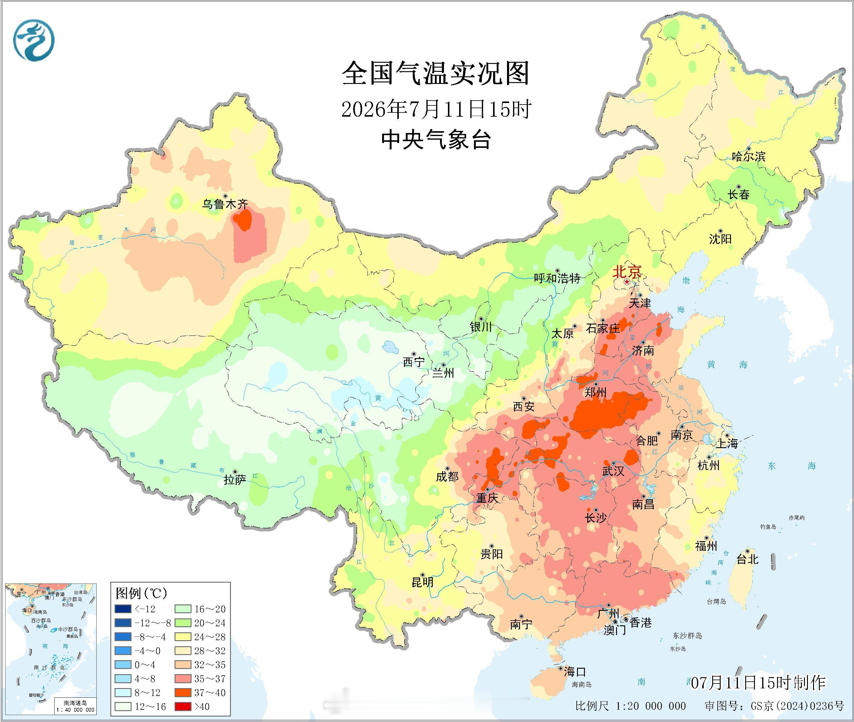高温 今天，中部地区的高温也是非常的强，四川渠县气温超过40℃，湖北 陕西 河南