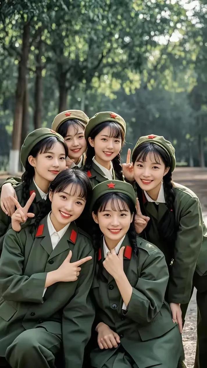 中华儿女多奇志，
不爱红妆爱武装。
一颗红星头上戴，革命的红旗挂两边！美丽又精神