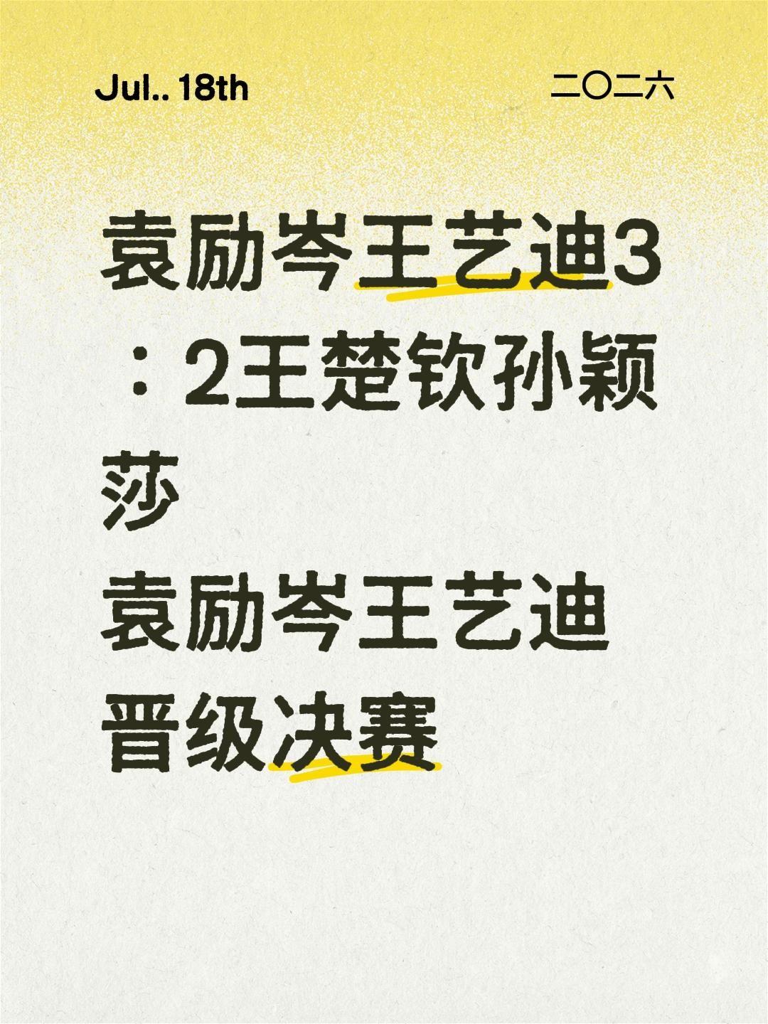 我评论了@快乐乒乓球🏓 的作品：
袁励岑王艺迪3：2王楚钦孙颖莎
袁励岑王艺迪