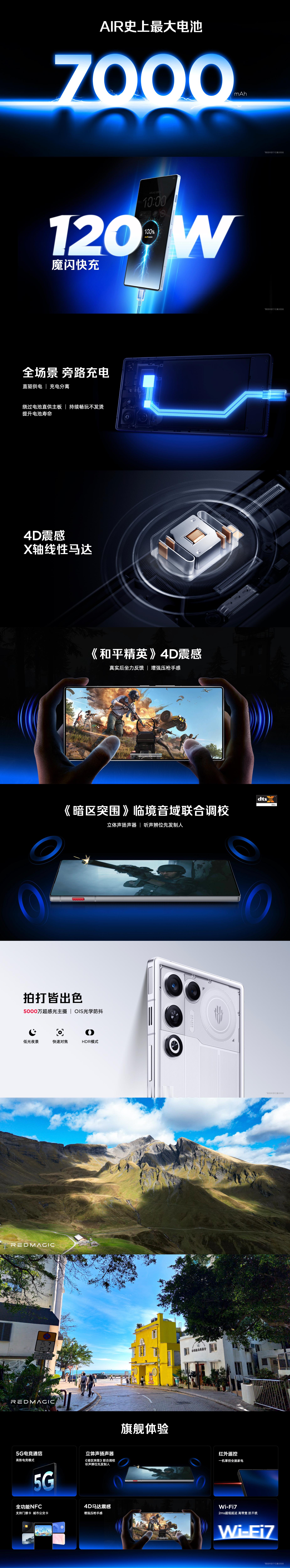 红魔11 AIR史上最大电池，谁懂7000mAh加120W闪充的快乐。还有游戏属