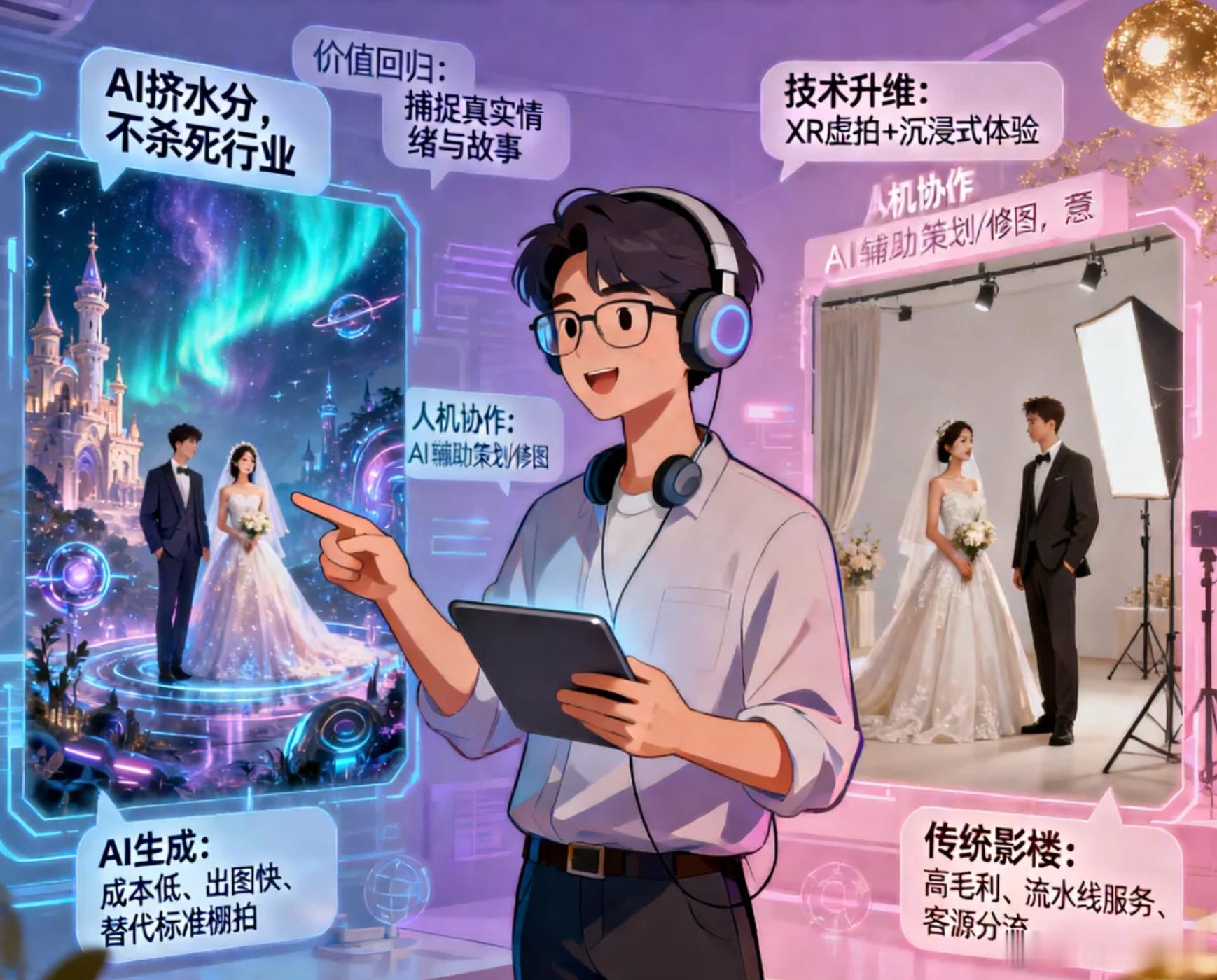 人工智能冲击婚纱影楼这两年，AI生成写真对传统婚纱影楼的冲击，已经从“会不会来”