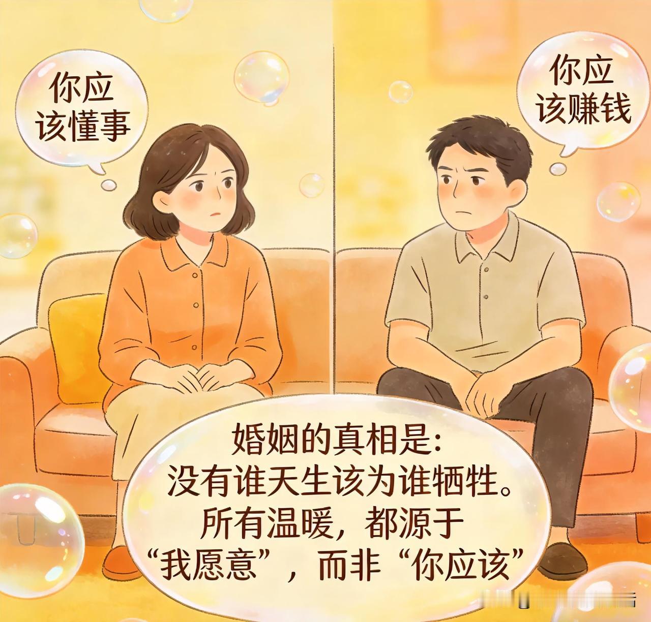 “应该”，堪称婚姻里最昂贵的两个字
“你应该懂事”“你应该赚钱”“你应该理解我”