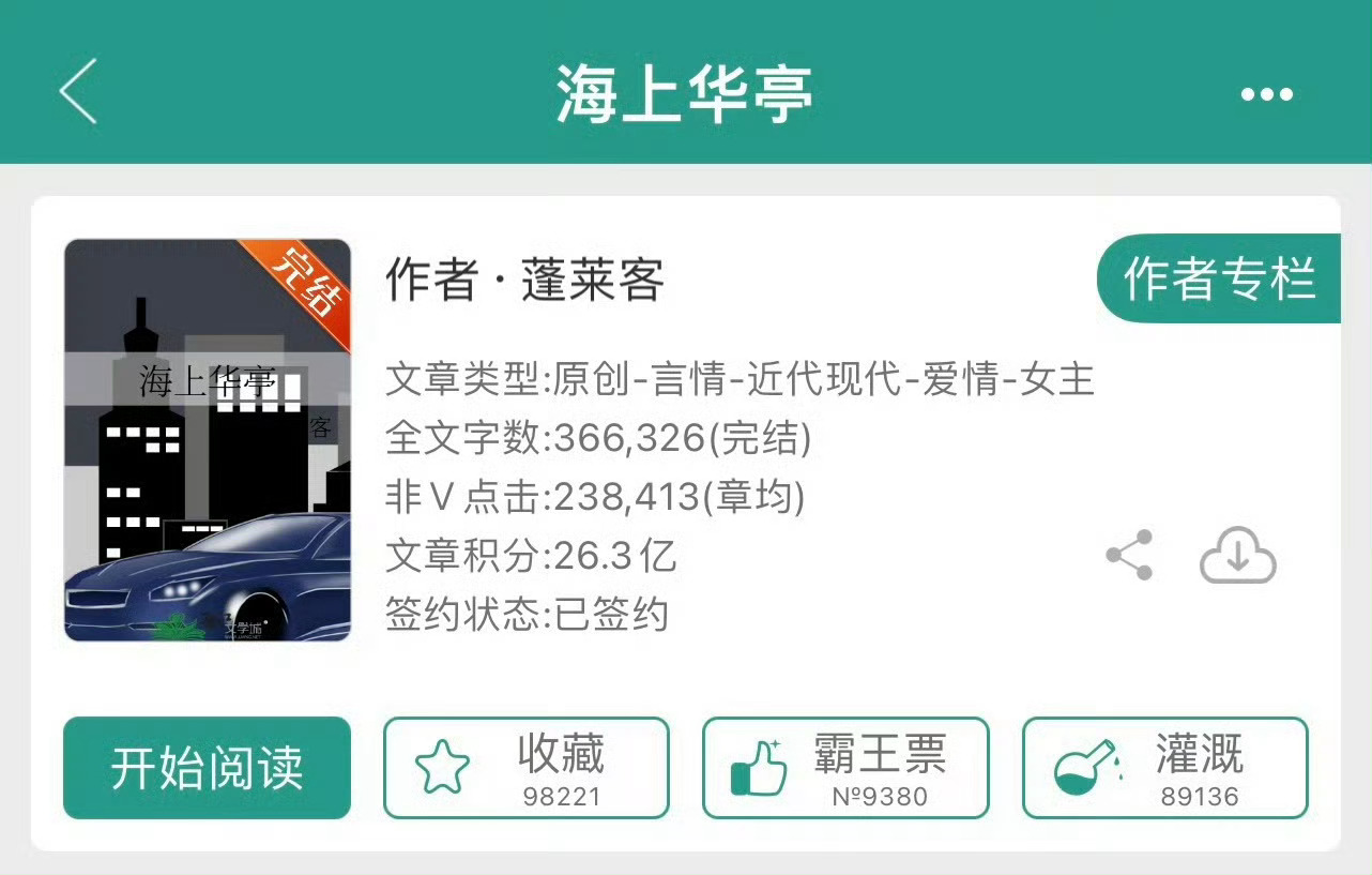 小说推荐：《海上华亭》 作者:蓬莱客简评：落魄千金vs纨绔子弟，浪子回头，追妻火